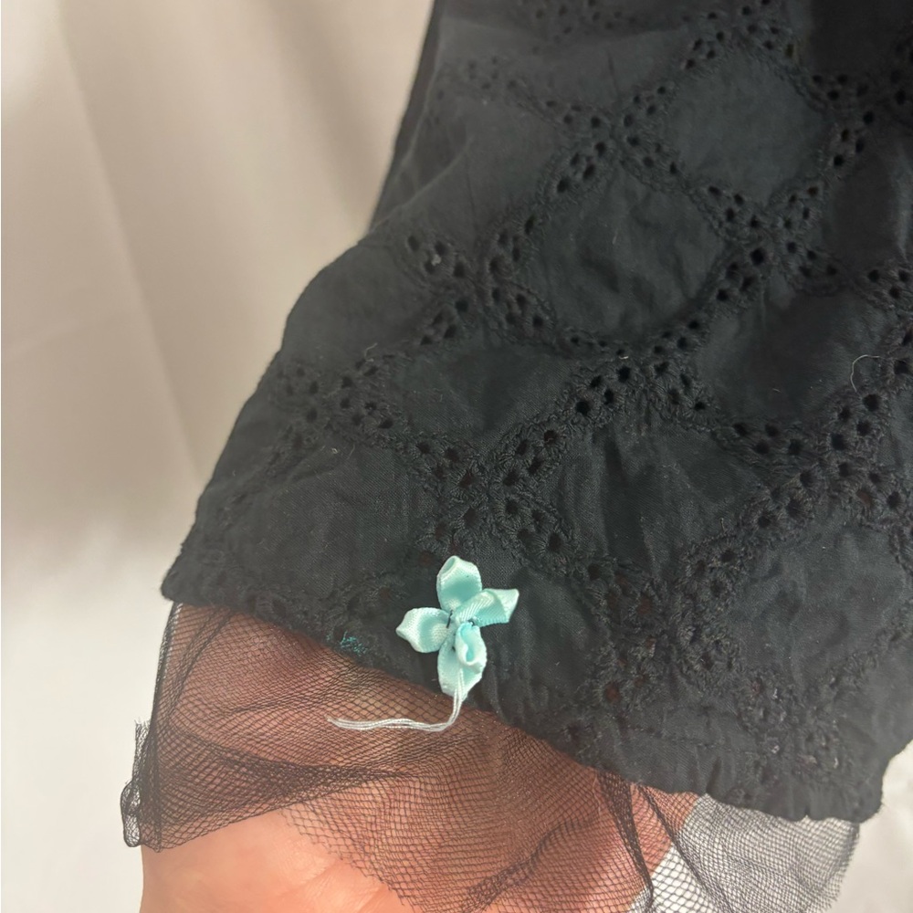 Y2K Strapless Dark Fairy Tulle Mini Dress with Blue Flower Embellishments Size S - Picture 6 of 16